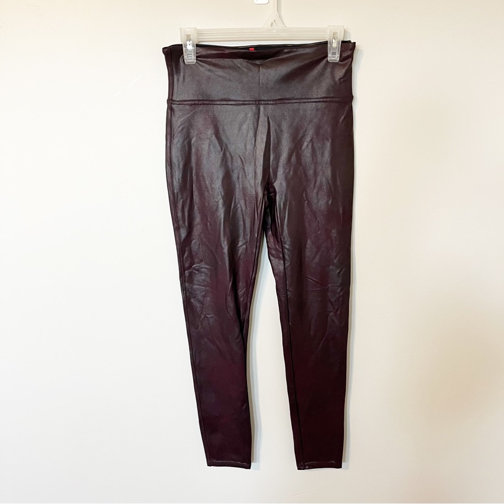 Spanx faux leather wine burgundy maroon leggings X-Large - Picture 4 of 10